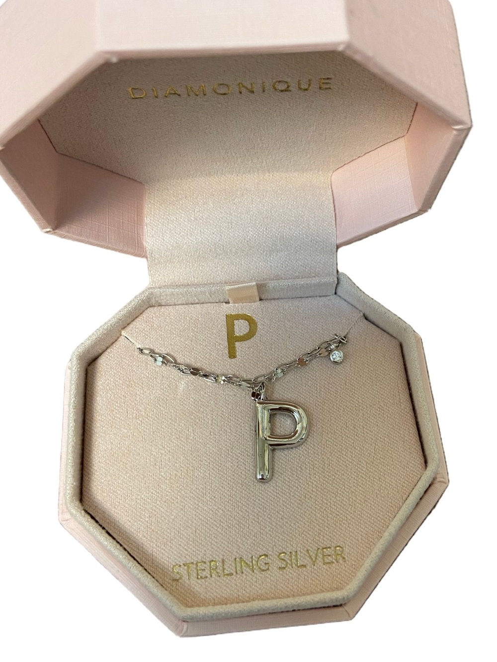 Diamonique Sterling Silver Initial P Pendant Necklace NIB
